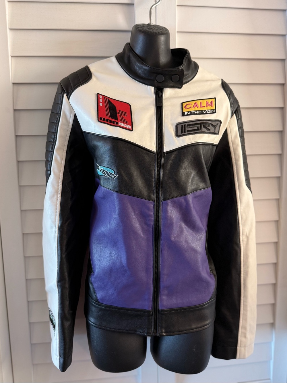 Bershka Faux Leather Racing Colour Block Moto Jacket Purple Y2K Size Medium M - Picture 4 of 17